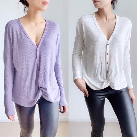 LOUNGEWEAR Waffle Knit Top - LAVENDER - Picture 2 of 6